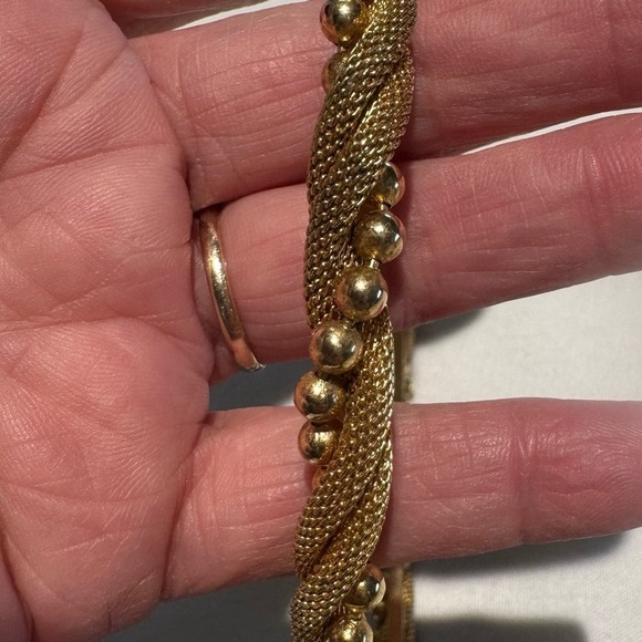 Gold Tone Headband Intricately Held Together with Mesh and Lustrous Beading. - Picture 3 of 5